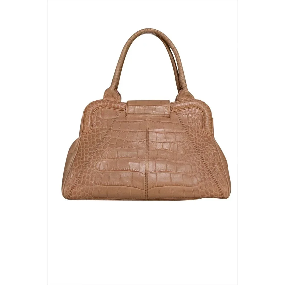 Max Mara - Peachy Pink Croc Embossed Leather Handbag